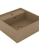 vidaXL Мивка с преливник лукс квадрат кремав мат 41x41 см керамика