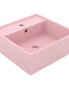 vidaXL Мивка с преливник лукс квадрат розов мат 41x41 см керамика