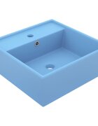 vidaXL Мивка с преливник лукс квадрат светлосин мат 41x41 см керамика