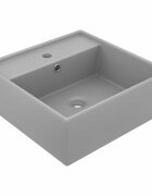 vidaXL Мивка с преливник лукс квадрат светлосив мат 41x41 см керамика