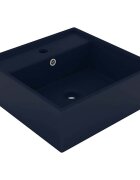 vidaXL Мивка с преливник лукс квадрат тъмносин мат 41x41 см керамика
