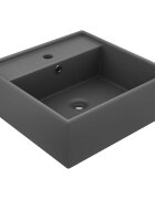 vidaXL Мивка с преливник лукс квадрат тъмносив мат 41x41 см керамика