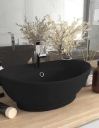 vidaXL Мивка с преливник лукс овал черен мат 585x39 см керамика