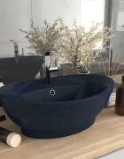 vidaXL Мивка с преливник лукс овал тъмносин мат 585x39 см керамика