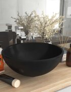vidaXL Мивка за баня лукс кръгла матово черна 325x14 см керамика