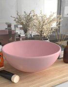 vidaXL Мивка за баня лукс кръгла розов мат 325x14 см керамика