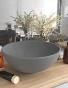 vidaXL Мивка за баня лукс кръгла светлосив мат 325x14 см керамика