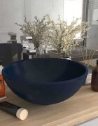 vidaXL Мивка за баня лукс кръгла тъмносин мат 325x14 см керамика