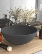 vidaXL Мивка за баня лукс кръгла тъмносив мат 325x14 см керамика