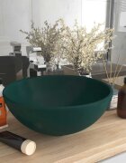 vidaXL Мивка за баня лукс кръгла тъмнозелен мат 325x14 см керамика