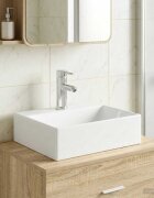vidaXL Мивка за баня с кран и отвод Хром 39 x 305 x 125 см Керамика
