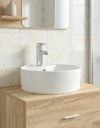 vidaXL Мивка за баня с кран и отвод Хром 405 x 405 x 15 см Керамика