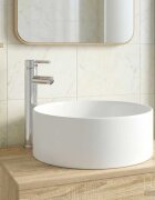 vidaXL Мивка за баня с кран и отвод Хром 405 x 405 x 155 см