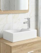 vidaXL Мивка за баня с кран и отвод Хром 455 x 255 x 13 см Керамика