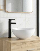 vidaXL Мивка за баня с кран и отвод Матово черно 355 x 355 x 145 см
