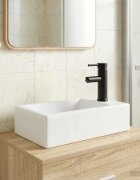 vidaXL Мивка за баня с кран и отвод Матово черно 455 x 255 x 13 см