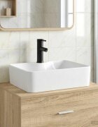 vidaXL Мивка за баня с кран и отвод Матово черно 485 x 375 x 13 см
