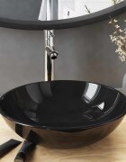 vidaXL Мивка за баня с кран и сифон черно закалено стъкло