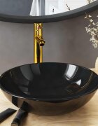 vidaXL Мивка за баня с кран и сифон черно закалено стъкло
