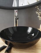vidaXL Мивка за баня с кран и сифон черно закалено стъкло