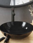 vidaXL Мивка за баня с кран и сифон черно закалено стъкло