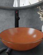 vidaXL Мивка за баня с кран и сифон кафяво закалено стъкло