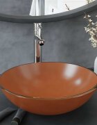 vidaXL Мивка за баня с кран и сифон кафяво закалено стъкло