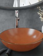 vidaXL Мивка за баня с кран и сифон кафяво закалено стъкло