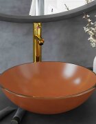 vidaXL Мивка за баня с кран и сифон кафяво закалено стъкло
