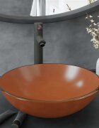 vidaXL Мивка за баня с кран и сифон кафяво закалено стъкло