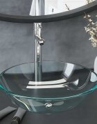 vidaXL Мивка за баня с кран и сифон прозрачно закалено стъкло