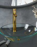 vidaXL Мивка за баня с кран и сифон прозрачно закалено стъкло