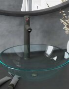 vidaXL Мивка за баня с кран и сифон прозрачно закалено стъкло