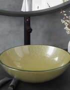 vidaXL Мивка за баня с кран и сифон златисто закалено стъкло