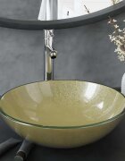 vidaXL Мивка за баня с кран и сифон златисто закалено стъкло