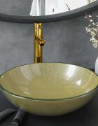 vidaXL Мивка за баня с кран и сифон златисто закалено стъкло