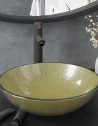 vidaXL Мивка за баня с кран и сифон златисто закалено стъкло