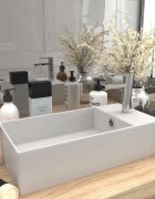 vidaXL Мивка за баня с преливник керамична матово бяла