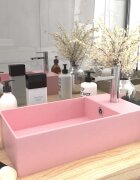 vidaXL Мивка за баня с преливник керамична матово розова
