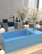vidaXL Мивка за баня с преливник керамична светлосиня