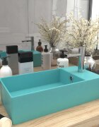 vidaXL Мивка за баня с преливник керамична светлозелена