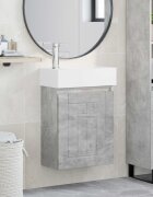 vidaXL Мивка за баня със смесител Бетонно сиво 455 x 255 x 84 см