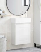 vidaXL Мивка за баня със смесител Бял гланц 455 x 225 x 84 см