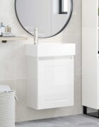 vidaXL Мивка за баня със смесител Бял гланц 455 x 225 x 84 см