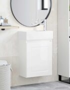 vidaXL Мивка за баня със смесител Бял гланц 455 x 225 x 84 см
