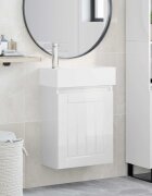vidaXL Мивка за баня със смесител Бял гланц 455 x 255 x 84 см