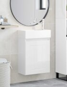 vidaXL Мивка за баня със смесител Бял гланц 455 x 255 x 84 см