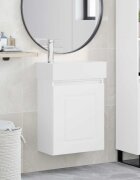 vidaXL Мивка за баня със смесител Бяло 455 x 225 x 84 см
