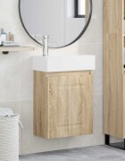 vidaXL Мивка за баня със смесител Дъб сонома 455 x 225 x 84 см