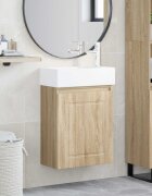 vidaXL Мивка за баня със смесител Дъб сонома 455 x 225 x 84 см